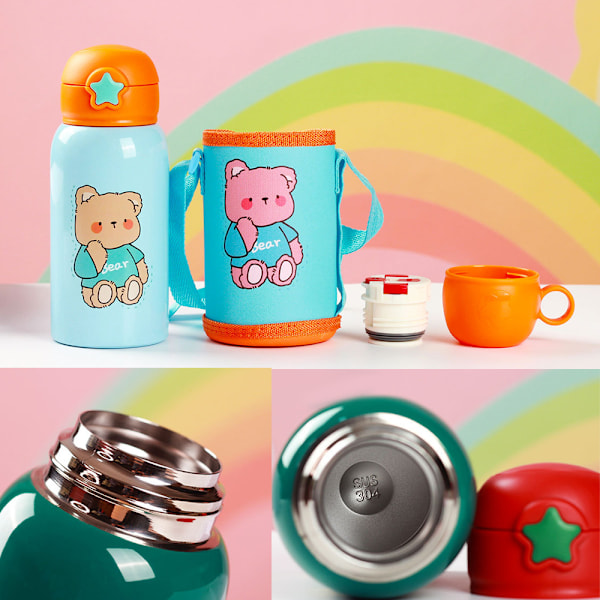 Småbarns Sippy Cup med Straw, Zoo Rustfritt Stål Straw Bottle