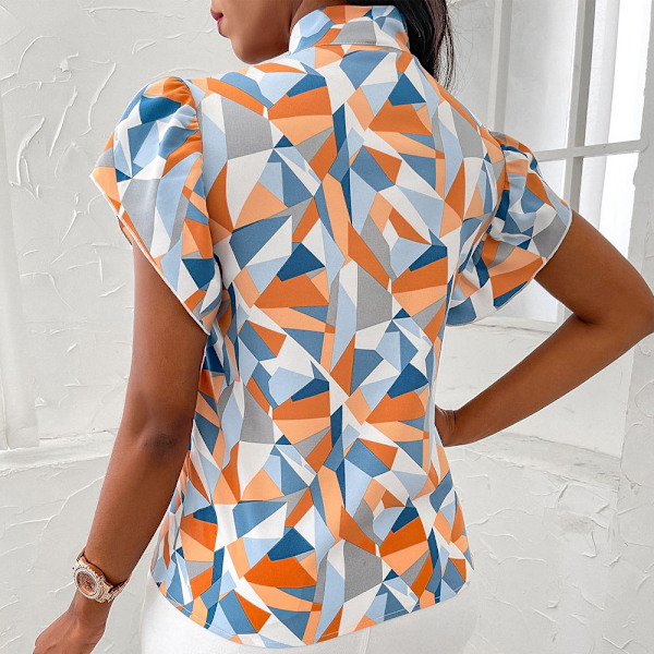 Kvinner Casual Korte Ermer Ruffled Trim Sløyfe Bluser Topp Skjorter