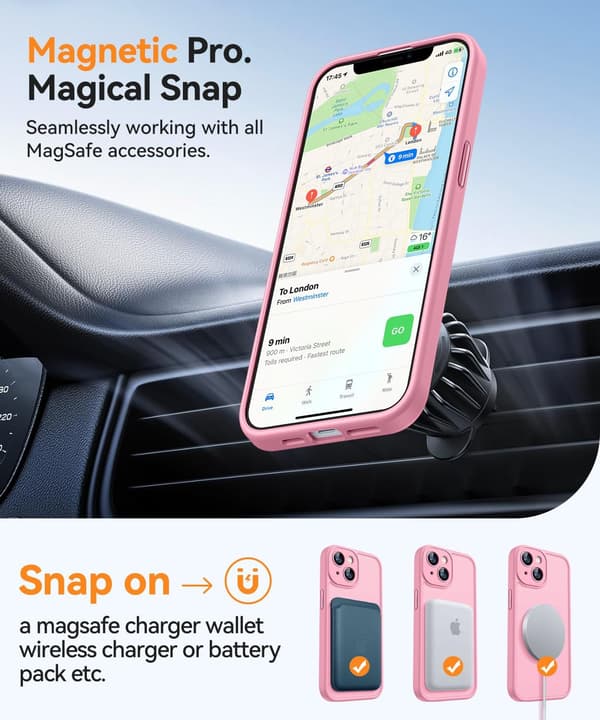 Magnetic Case for iPhone 16 Pro Max with Full Camera Protection [MagSafe Compatible] [Transparent Matte] Protective Phone Case, Hot Pink Pink iPhone 13