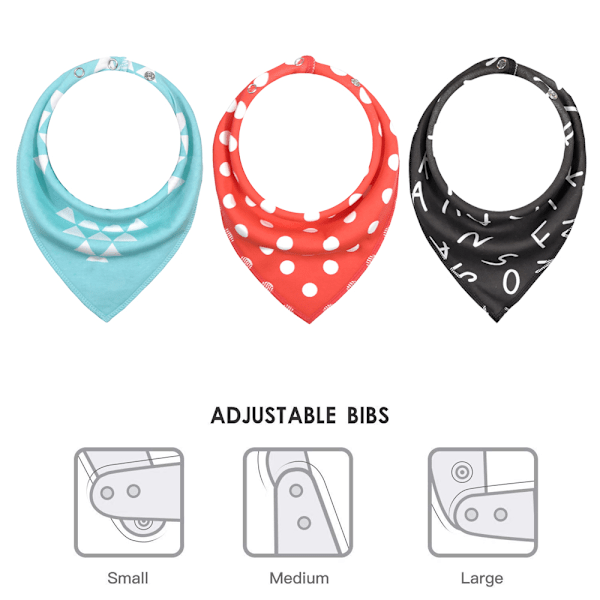 3-pak Baby Bandana-Smekke for Jenter og Gutter med Justerbare Knapper, Organisk Bomull Myk og Absorberende