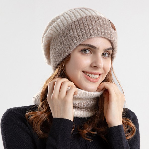 Hatt og skjerfsett for kvinner, 2 deler myk varm tykk strikket beaniehatt og skjerf, vinterhatt for kvinner