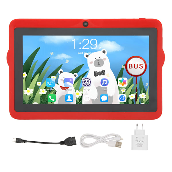 Barnplatta 7 tum 2GB 32GB 8-kärnig CPU för Android 10 Dubbla kameror En enda högtalare Platta med stativ 100‑240V