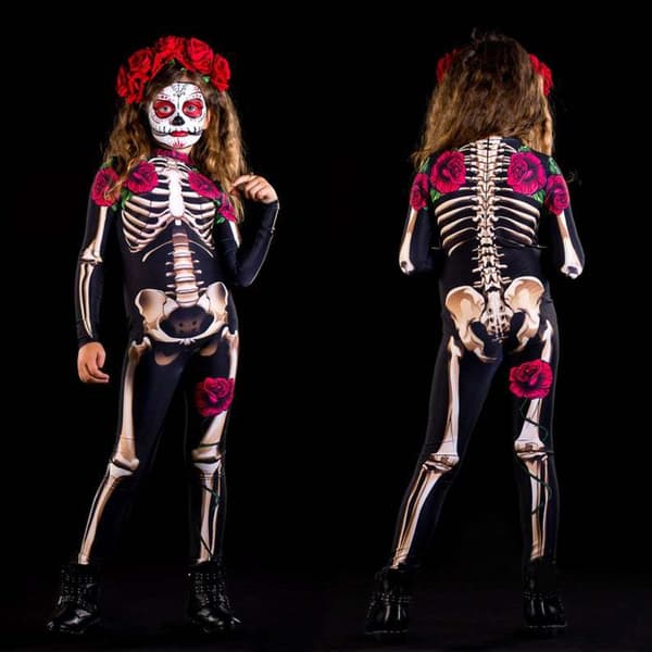 (L Sort) Halloween Skeletkostume til Børn og Voksne