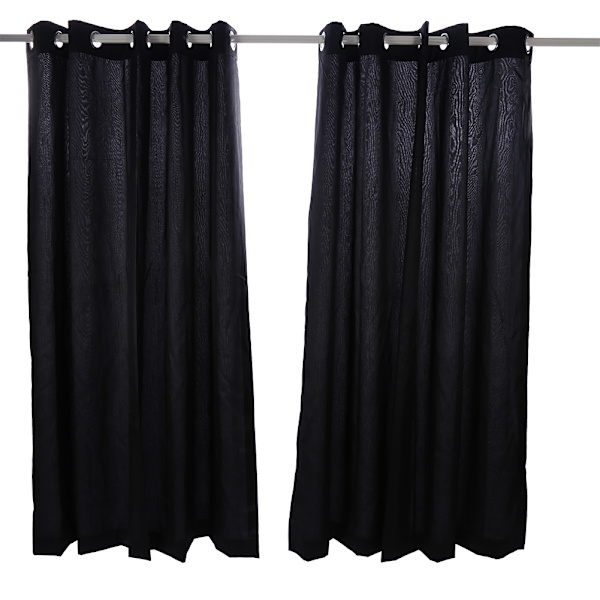66\" X 54\" Faux Silke Stof Fuldforet Gardiner Plisseret Øjelet Ring Top Gardiner Med Foring Sort