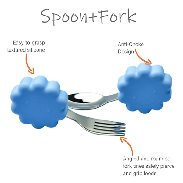 Vauvan syömään oppimisen harjoituslusikka-haarukka - Lasten silikoninen apuruokailuväline