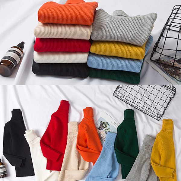 Barnas Høyhalset Langarmet Genser Basic Solid Fin Strikket Varmt Sweatshirt