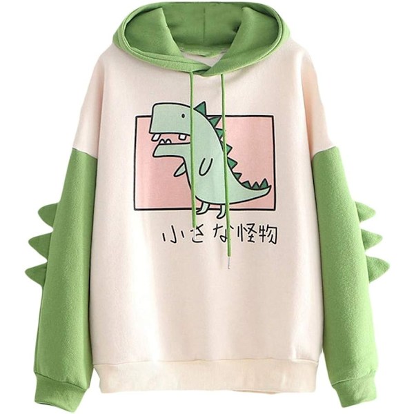 Dam Sweatshirt med Dinosaurie, Långärmad, Spetsad, Cartoon, Söt, Huvtröja, Tonåringar, Flickor, Casual, Tröja