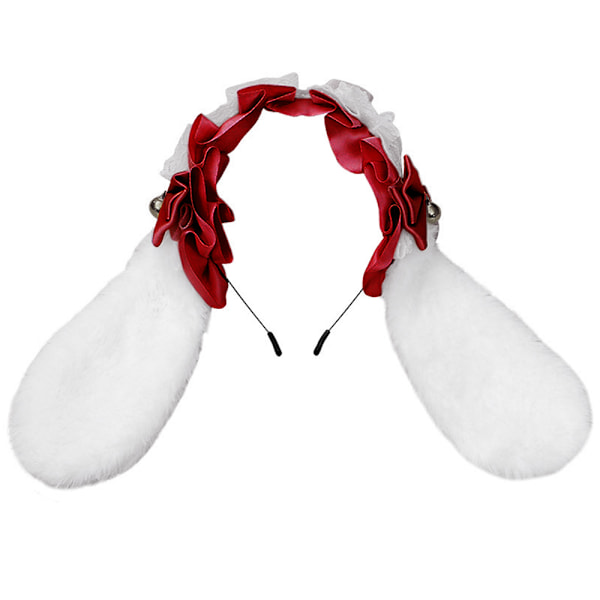 Furry Bunny Örondiadem Hårcirkel Lolita Spets Rosett Maid Huvudbonad Juldräkt Kanin Hårclips