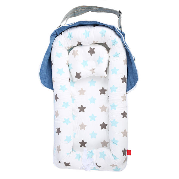 Avtagbar Tvättad Bärbar Babyspjälsäng Spädbarn Nyfödd Sovplats med Kudde Babyskydd Färgglad Stjärna 85x45x12cm
