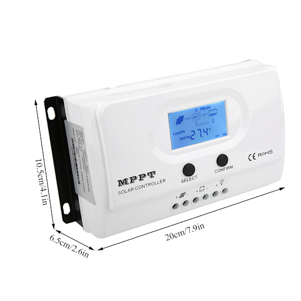 MPPT 12V/24V/20A Solcellsinverter med LCD-display och kabel