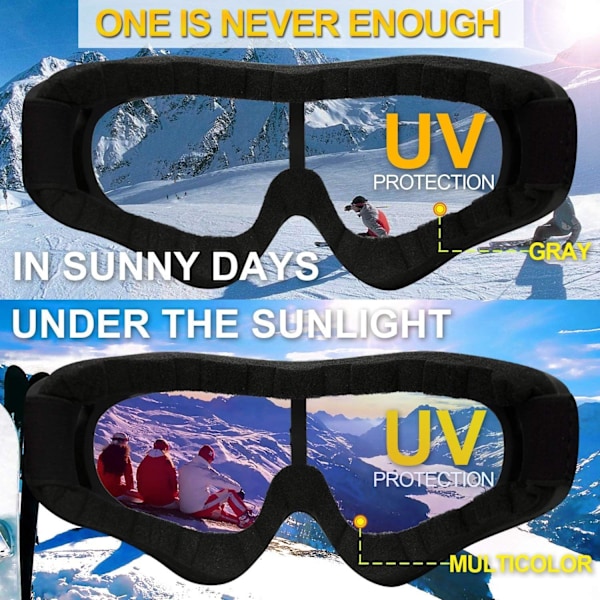 Skibriller, 2-pack, Snowboardglasögon för barn, pojkar & flickor, ungdomar, män & kvinnor, hjälmkompatibla med UV 400-skydd, vindbeständiga