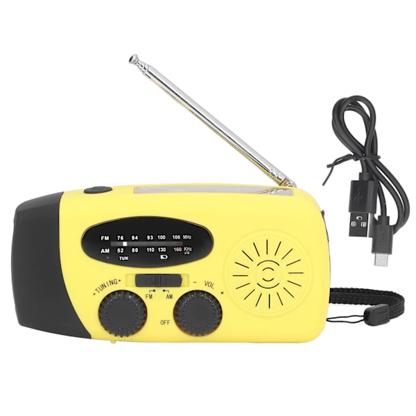 Handvevad Solradio Multifunktionell Nödradio LED-radio med Ficklampa för Utomhuscamping Gul Japansk