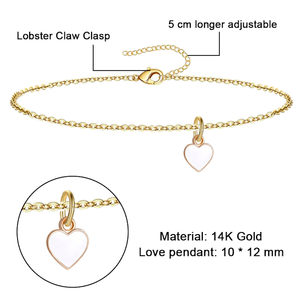 Armbånd og ankelkjeder i rustfritt stål med hjertemotiv for menn og kvinner, armbånd (15+5cm), ankelkjede (21+5cm) Justerbar