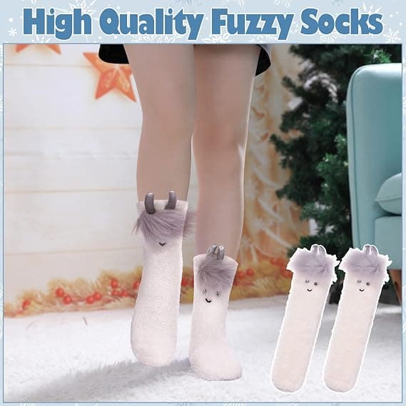 Fuzzy Strømper Dame Hjemmesko Strømper Fluffy Vinter Varme Bløde Hyggelige Plys Søde Dyr Sove Julestrømper, 02