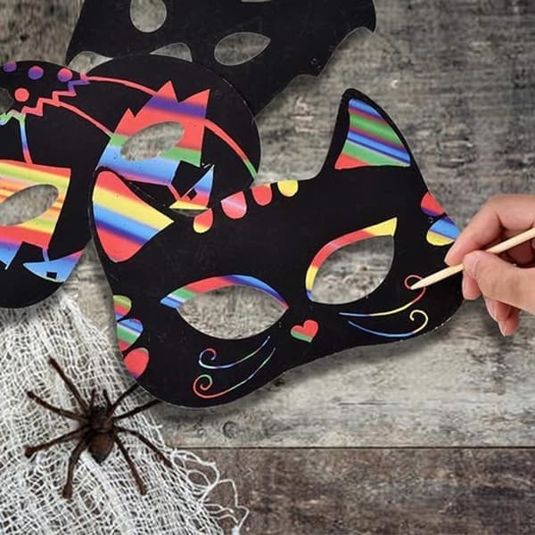Halloweenmaske - 24 stykker Halloween-skrabemasker inkluderer flagermus, græskar, edderkopper og mere