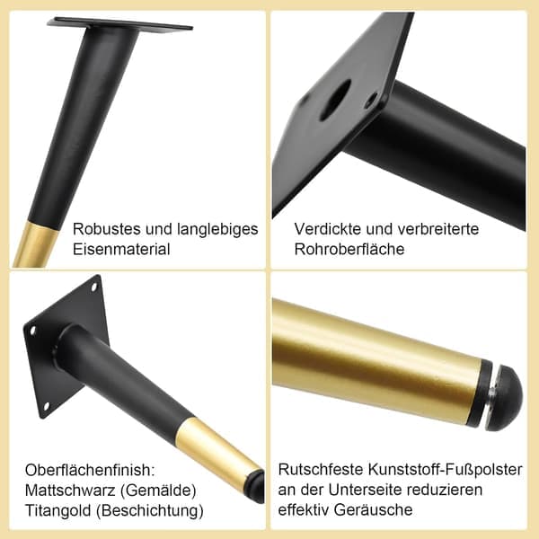 4-pak sorte og guldfarvede metalmøbelben, 20 cm erstatningsben til TV-bænk, underskab og garderobe-FA6-
