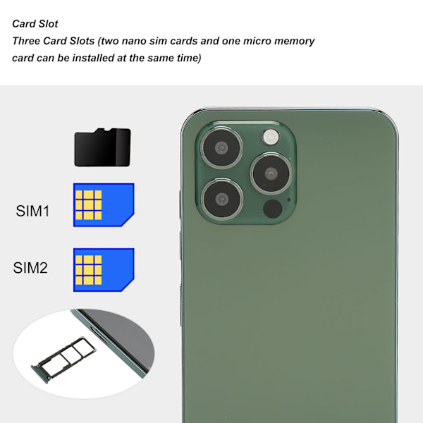 I13pro Max Smartphone för Android 11 6.1 tum 4 GB RAM 128 GB ROM Mobiltelefon 4G Nätverk Typ C Laddning 100‑240V Grön EU-kontakt