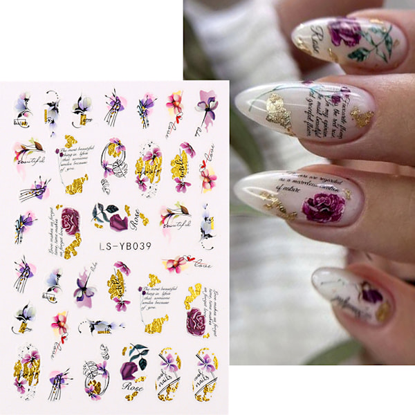 8 st Nagelstickers vår små färska blommor fjäril förgylld urholkad blad Nageldekorationstillbehör