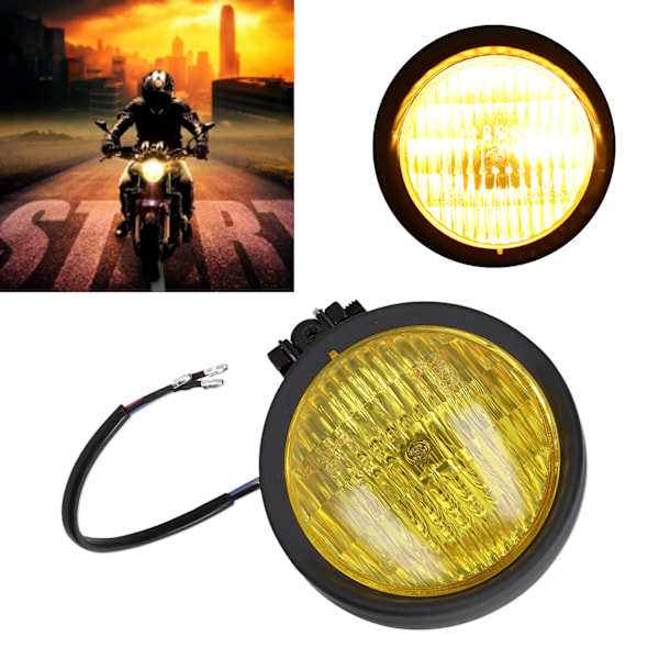 5-i-1 12V Motorcykel Forlygte Rund Gul Linse Sort Hus Universal til Retro Motorcykler
