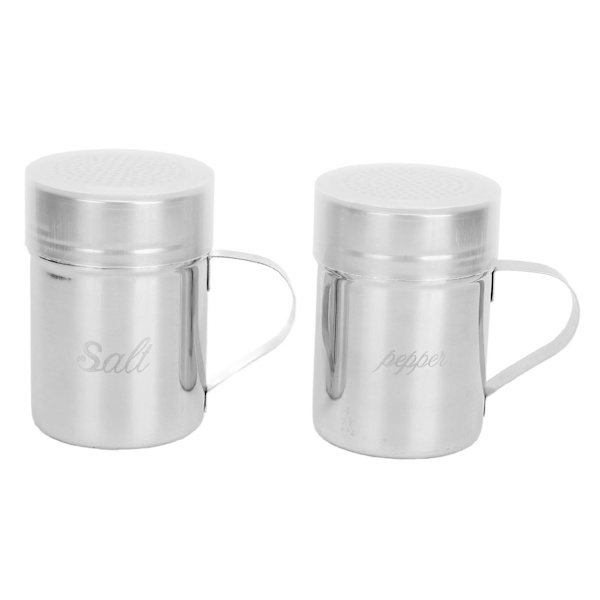 2 stk Rustfritt Stål Dredge Shaker med Lopp og Håndtak Salt Sukker Shakers Krydder Pepper Shaker for Matlaging Baking