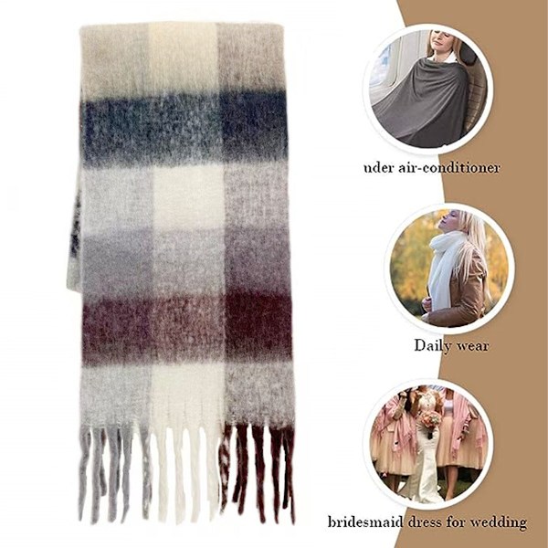 Dam Cashmere Stor Färgad Rutig Halsduk Vinter Varm Wrap Halsduk