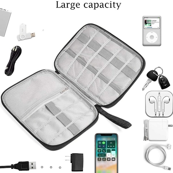 Matkakaapeliorganisaattorikotelo, Elektroniikkajärjestäjä Kaapelinsäilytyskotelo Kannettava Vedenkestävä Säilytyskassi Lataimelle, Kaapelille, USB:lle