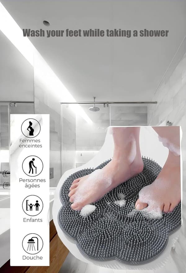 Foot and Back Scrubber for Shower - Wall Mounted_TF_TF Grey[TT] Grå 30x30cm