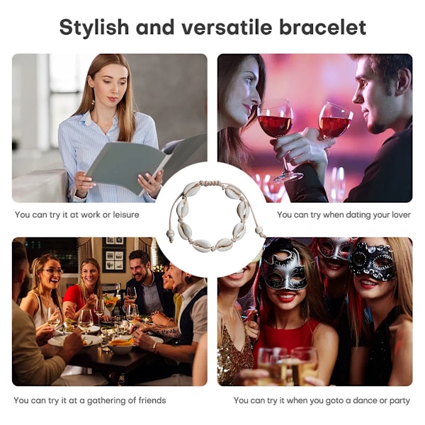 Havaiansk Stil Armband Skal Handvävt Justerbar Anklet Hav Strand Semester, för Kvinnor och Flickor, 19-32cm