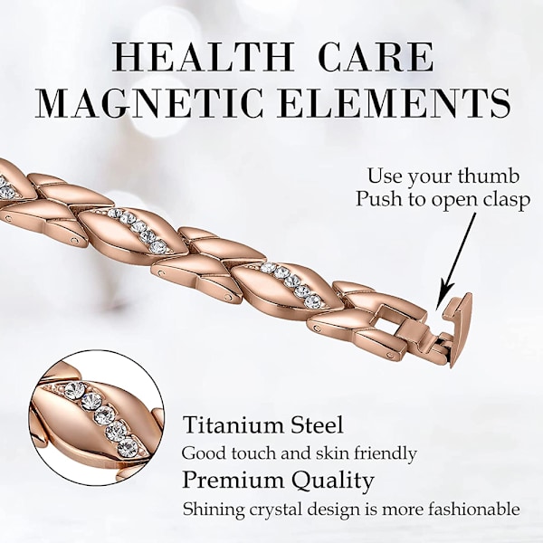 Elegant Titanium Rustfrit Stål Magnetisk Armbånd til Kvinder 8,5\" Justerbar med Gratis Led