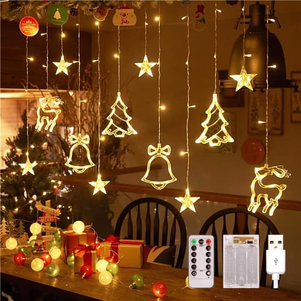 wxsp LED julelys, 3,5 m lysgardin med stjerner, 8 tilstande, batteri + USB IP44, vinduesjulelys, vinduesbelysning, jul
