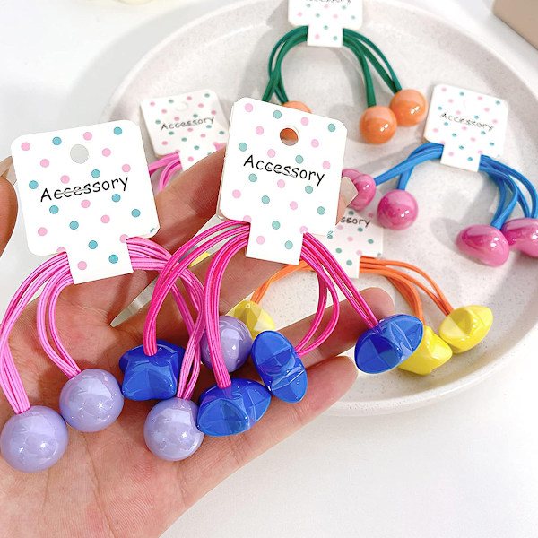 6 st hästsvansboll hårelastisk serie, ljus färg dubbel pärlhåstsvansboll hög elastisk baby gummiband