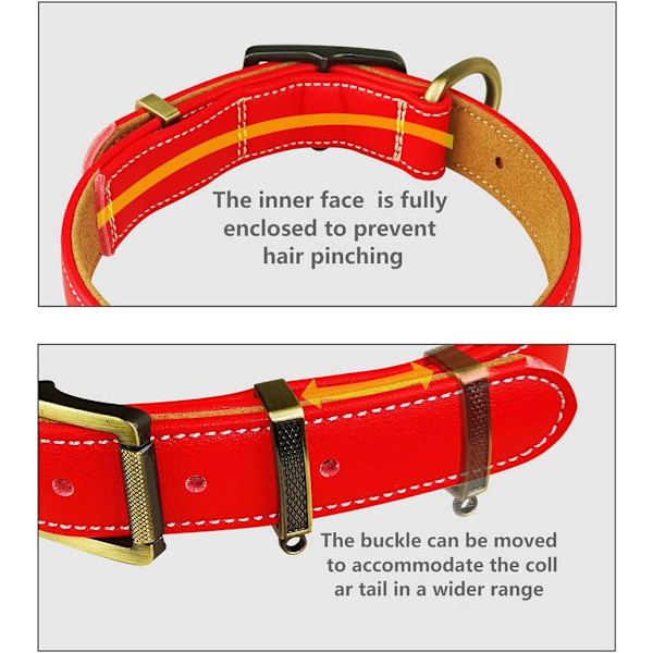Klassiskt vadderat läderhalsband för hund, anti-hårnålshalsband, legering hårdvara D-ring