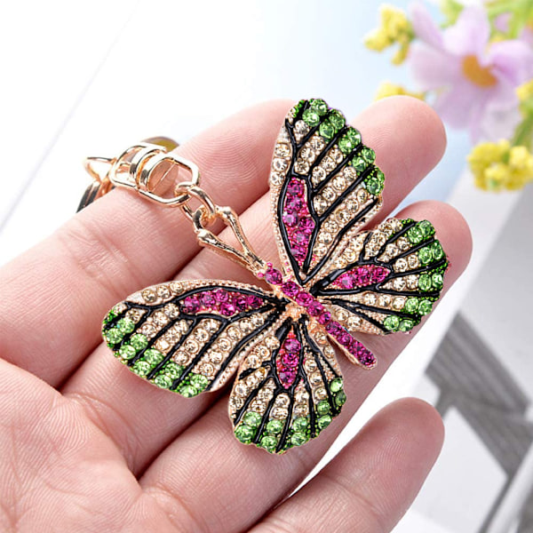 Sød Butterfly Formet Krystal Rhinestone Glimtende Nøglering Taske Vedhæng Håndtaske Charm til Kvinder Piger