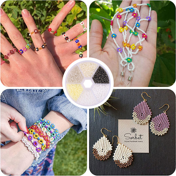 3800 stk Glassfrøperler, 3mm Armbåndperler Sett, Assorterte Glassperler med Plastoppbevaringsboks