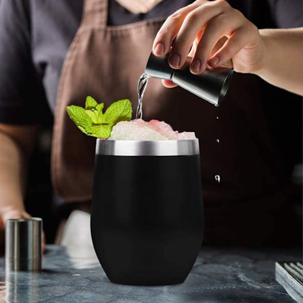 12 OZ Rostfritt Stål Stemlöst Vinglas Mugg Läcksäker Dubbelväggig Vakuumisolerad Bulk Vinglas med Lock Perfekt för Kaffe, Vin, Cocktails