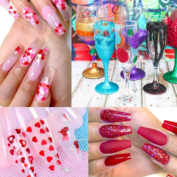 2 Påsar Hjärta Nagelkonst Dekaler Hjärta Nagelglitterflingor Glimmande Sekviner för DIY Nagelkonst Dekorationer