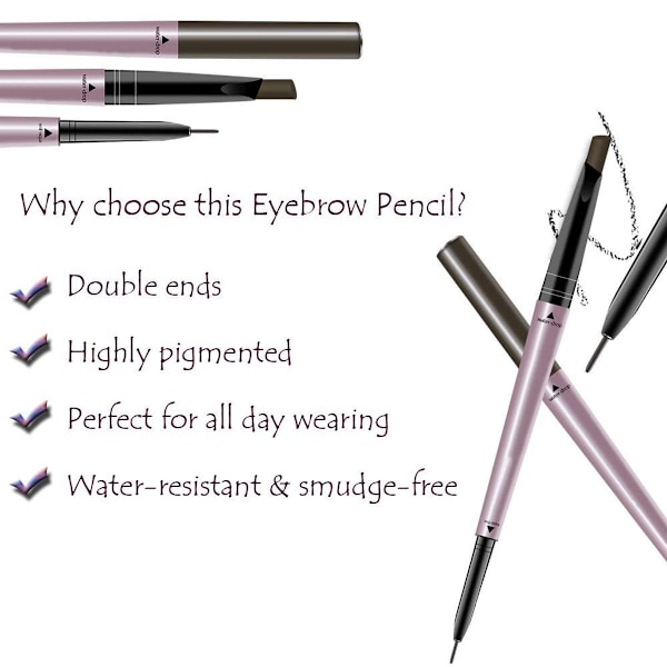 2 st Eyebrow Pencil, Vattentät Eyebrow Makeup med Dubbla Ändar, Brynförbättrande Kit med Eyebrow Brush