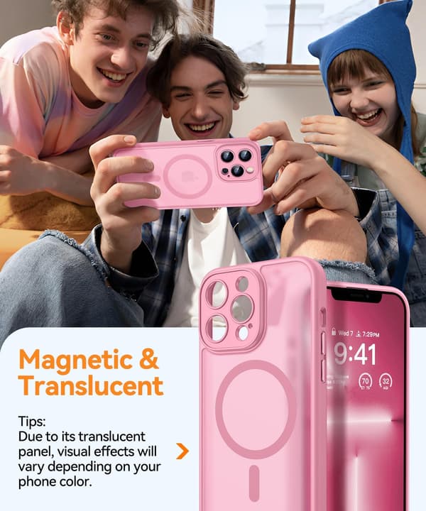 Magnetic Case for iPhone 16 Pro Max with Full Camera Protection [MagSafe Compatible] [Transparent Matte] Protective Phone Case, Hot Pink Pink iPhone 13 Pro