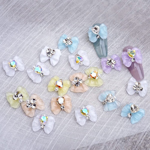 18st 3D rosett Nagelberlocker,Crystal Heart Bowknot Nagelstenar,Blanka Diamanter Nagel Strass Nageltillbehör,Rosett Harts Nail art Nail DIY