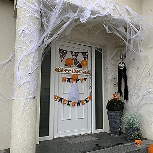 100g Halloween-spindelvev, hvit spindelvevdekorasjon med 40 ekstra edderkopper