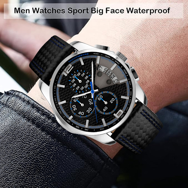 Herrar Klockor Läderband Sport Mode Klänning Casual Analog Kvarts Chronograph Fader Presenter Armbandsur, Urtavla diameter 46mm