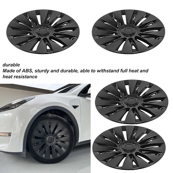 4 stk. Navkapsel Hjulkapsel Glans Sort Høj Beskyttelse Navkapsel Fælg Hjulkapsel Udskiftning til Tesla Model Y