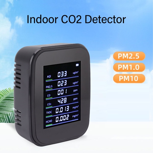 Multifunktionel Indendørs Luftkvalitetsmonitor Wifi CO2 Kuldioxiddetektor CO2 PM2.5 HCHO TVOC Temperatur Luftfugtighedsmåler