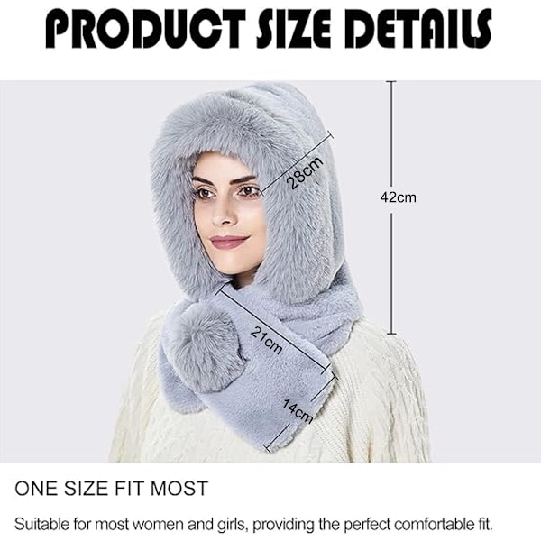 Dam Slouchy Fleece Beanie Hatt, Halsduk, Mask, Huva, Balaclava, Varm Vinter Vindtät Skidkeps med Dragkedja