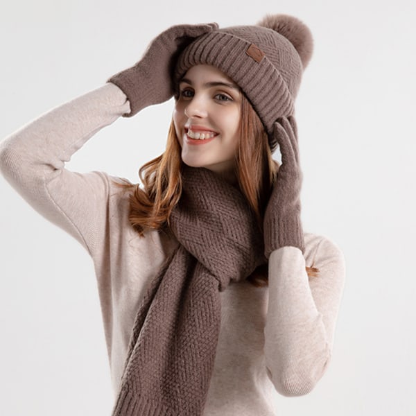 Solid Hatt, Skjerf og Hanske Tredelt Sett - Hanske- og Skjerfsett for Menn, Skjerf-Hanske-Sett for Kvinner