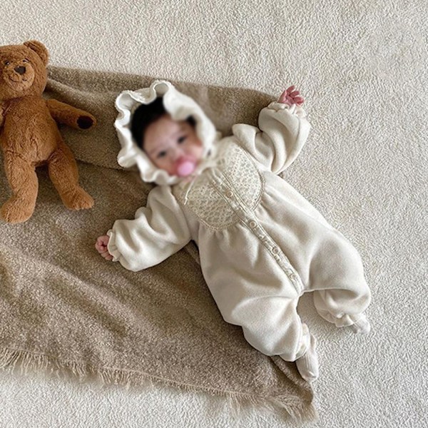 Nyfödd Babyflicka Romper Höst Outfit Långärmad Bodysuit Vinterkläder för Fotosession