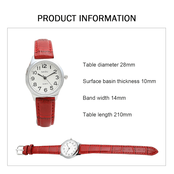 Damklocka i Läder, Mode Casual Klänning Klockor, Romerska Siffror Kvarts Damarmbandsur, Urtavla Diameter 28mm