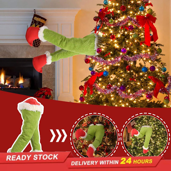 Kropspynt Stjålet Jul Burlap Julekrans Dekorationer Burlap Pose-able Plush Ben til Træpynt (Elf Arm)