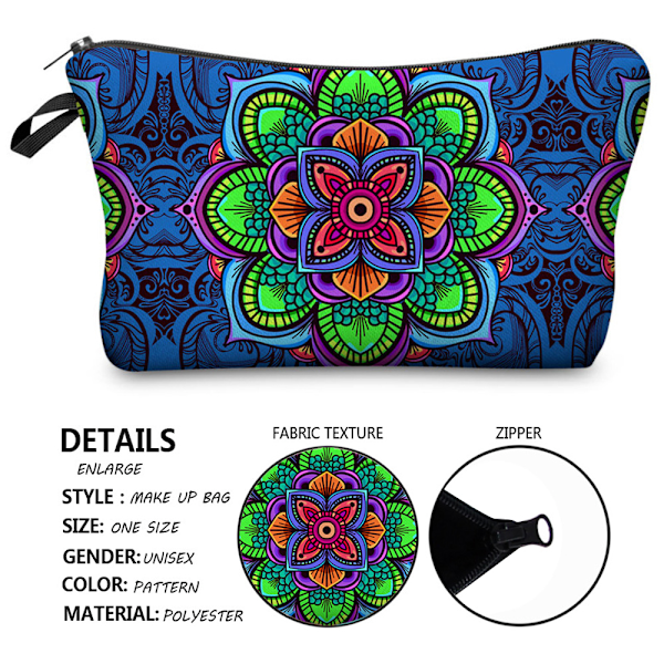 Mandala Trykt Mønster Makeup Taske Kvinders Clutch Taske Multifunktionel Rejsetaske