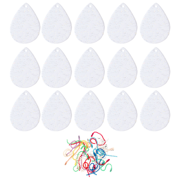 40 stk Akryl Blanks med 50 Fargerike Perlekjeder, Transparent Glitter Akryl DIY Ornament Blanks for Nøkkelring Håndverk Hengende Juledekor